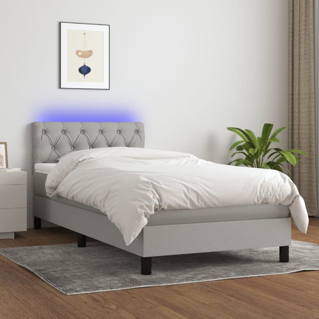 Letto a Molle Materasso e LED Grigio Chiaro 80x200 cm Tessuto