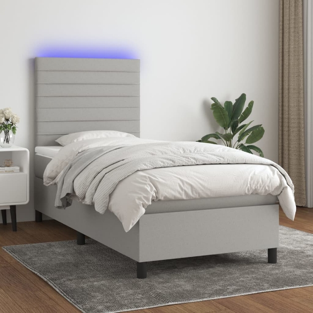 Letto a Molle Materasso e LED Grigio Chiaro 80x200 cm Tessuto