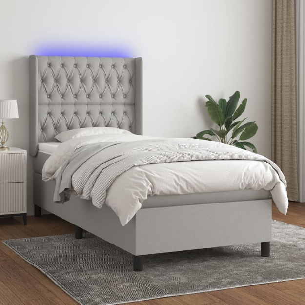 Letto a Molle Materasso e LED Grigio Chiaro 80x200 cm Tessuto