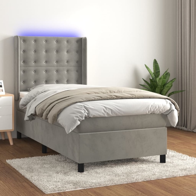 Letto a Molle Materasso e LED Grigio Chiaro 80x200 cm Velluto