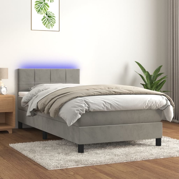 Letto a Molle Materasso e LED Grigio Chiaro 80x200 cm Velluto