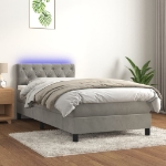 Letto a Molle Materasso e LED Grigio Chiaro 80x200 cm Velluto