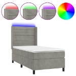 Letto a Molle Materasso e LED Grigio Chiaro 90x190 cm Velluto