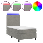 Letto a Molle Materasso e LED Grigio Chiaro 90x190 cm Velluto