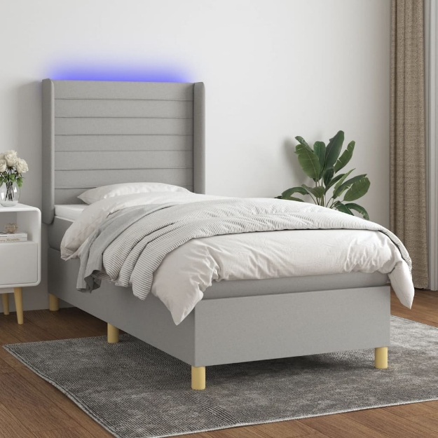 Letto a Molle Materasso e LED Grigio Chiaro 90x200 cm Tessuto