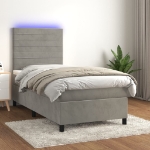 Letto a Molle Materasso e LED Grigio Chiaro 90x200 cm Velluto