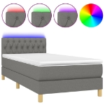 Letto a Molle Materasso e LED Grigio Scuro 100x200cm in Tessuto