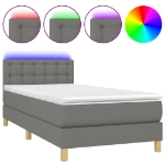 Letto a Molle Materasso e LED Grigio Scuro 100x200cm in Tessuto