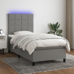 Letto a Molle Materasso e LED Grigio Scuro 100x200cm in Tessuto