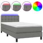 Letto a Molle Materasso e LED Grigio Scuro 100x200cm in Tessuto