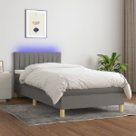 Letto a Molle Materasso e LED Grigio Scuro 100x200cm in Tessuto