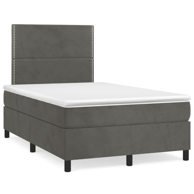 Letto a Molle Materasso e LED Grigio Scuro 120x190cm in Velluto