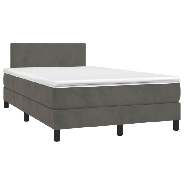 Letto a Molle Materasso e LED Grigio Scuro 120x190cm in Velluto