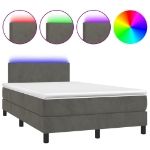 Letto a Molle Materasso e LED Grigio Scuro 120x190cm in Velluto