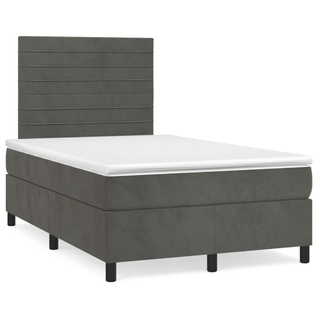 Letto a Molle Materasso e LED Grigio Scuro 120x190cm in Velluto