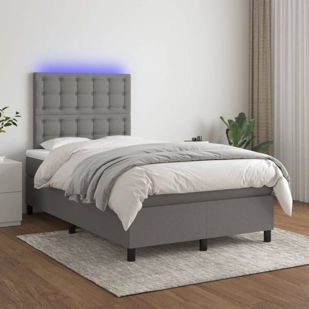 Letto a Molle Materasso e LED Grigio Scuro 120x200cm in Tessuto