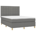 Letto a Molle Materasso e LED Grigio Scuro 140x190cm in Tessuto