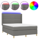 Letto a Molle Materasso e LED Grigio Scuro 140x190cm in Tessuto