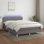 Letto a Molle Materasso e LED Grigio Scuro 140x190cm in Tessuto