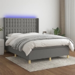 Letto a Molle Materasso e LED Grigio Scuro 140x190cm in Tessuto