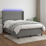 Letto a Molle Materasso e LED Grigio Scuro 140x200cm in Tessuto