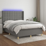 Letto a Molle Materasso e LED Grigio Scuro 140x200cm in Tessuto