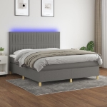 Letto a Molle Materasso e LED Grigio Scuro 160x200cm in Tessuto