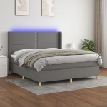 Letto a Molle Materasso e LED Grigio Scuro 180x200cm in Tessuto