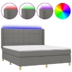 Letto a Molle Materasso e LED Grigio Scuro 180x200cm in Tessuto