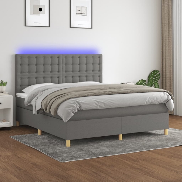 Letto a Molle Materasso e LED Grigio Scuro 180x200cm in Tessuto