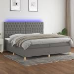 Letto a Molle Materasso e LED Grigio Scuro 200x200cm in Tessuto