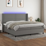 Letto a Molle Materasso e LED Grigio Scuro 200x200cm in Tessuto