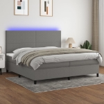 Letto a Molle Materasso e LED Grigio Scuro 200x200cm in Tessuto