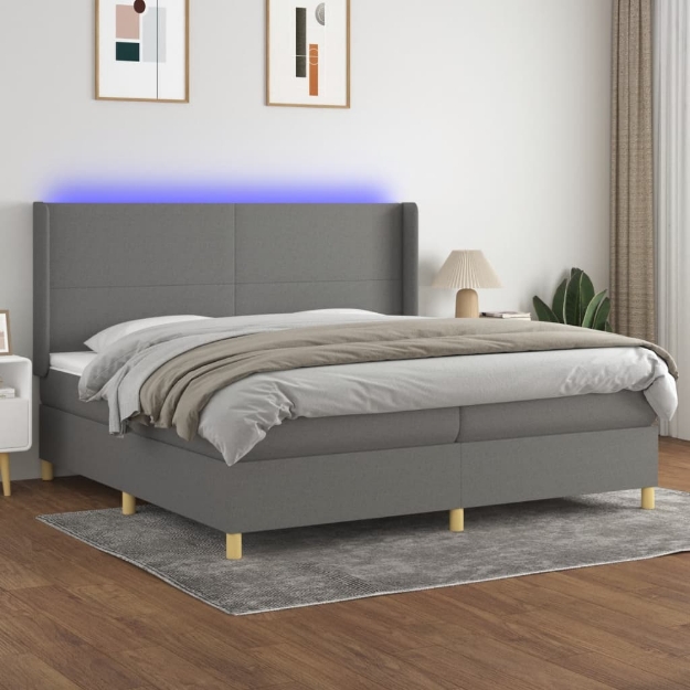 Letto a Molle Materasso e LED Grigio Scuro 200x200cm in Tessuto