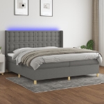 Letto a Molle Materasso e LED Grigio Scuro 200x200cm in Tessuto