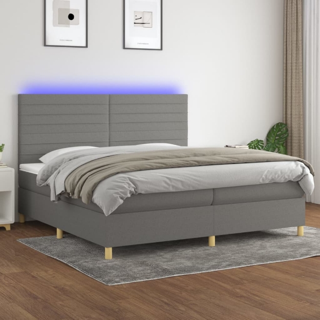 Letto a Molle Materasso e LED Grigio Scuro 200x200cm in Tessuto