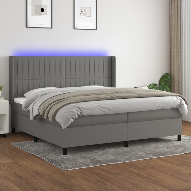 Letto a Molle Materasso e LED Grigio Scuro 200x200cm in Tessuto