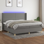 Letto a Molle Materasso e LED Grigio Scuro 200x200cm in Tessuto