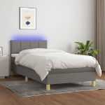 Letto a Molle Materasso e LED Grigio Scuro 80x200 cm in Tessuto