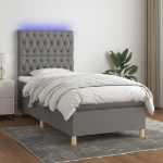 Letto a Molle Materasso e LED Grigio Scuro 80x200 cm in Tessuto