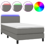 Letto a Molle Materasso e LED Grigio Scuro 80x200 cm in Tessuto