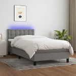 Letto a Molle Materasso e LED Grigio Scuro 80x200 cm in Tessuto