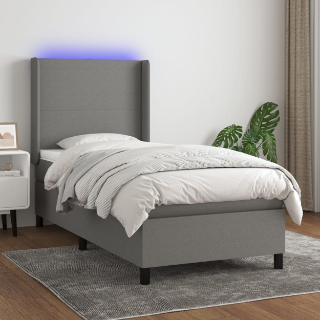 Letto a Molle Materasso e LED Grigio Scuro 80x200 cm in Tessuto