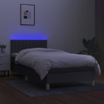 Letto a Molle Materasso e LED Grigio Scuro 90x190 cm in Tessuto