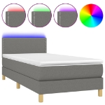 Letto a Molle Materasso e LED Grigio Scuro 90x190 cm in Tessuto