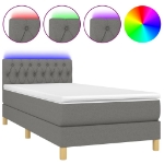 Letto a Molle Materasso e LED Grigio Scuro 90x190 cm in Tessuto