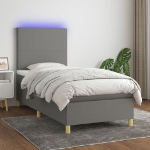 Letto a Molle Materasso e LED Grigio Scuro 90x190 cm in Tessuto