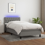 Letto a Molle Materasso e LED Grigio Scuro 90x190 cm in Tessuto