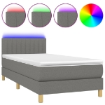 Letto a Molle Materasso e LED Grigio Scuro 90x200 cm in Tessuto