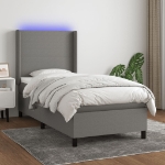 Letto a Molle Materasso e LED Grigio Scuro 90x200 cm in Tessuto